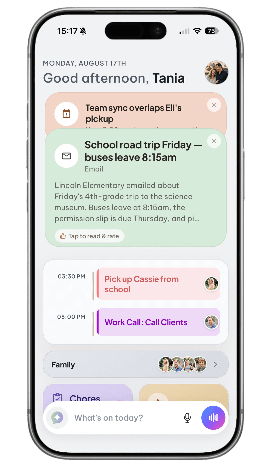 Kora family app home screen